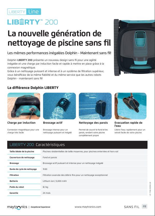 Robot Électrique Sans Fil de piscine nettoyant fond paroi à batterie Maytronics avec une recharge par induction à Roquebrune-sur-Argens dans le Var 83